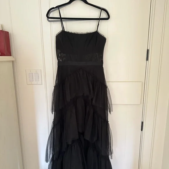 bcbg black corset dress Lace Bodice Chiffon Rufle Gown Black / 12